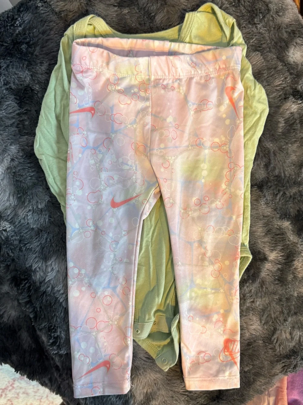 Nike Light Green Bodysuit with Pink Patterned Leggings